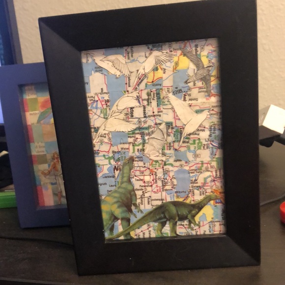 Dinosaur & Map Woven Handmade Art 5x7 - Picture 5 of 5